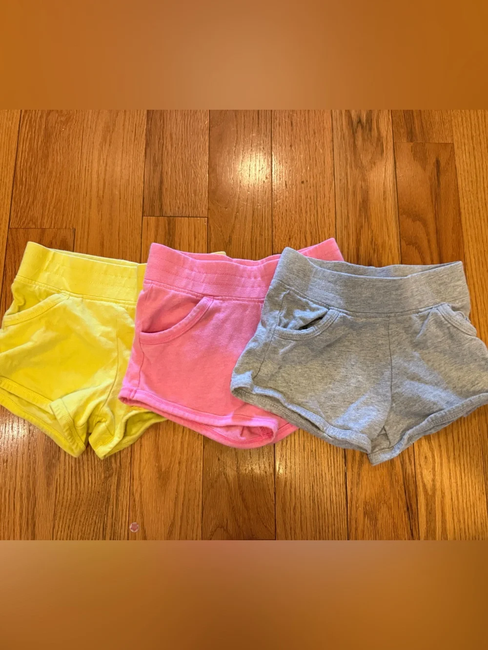 Girls' Cotton Knit Shorts - Gray, Pink & Yellow